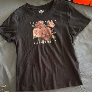 Hollister Black Tee with Rose Print